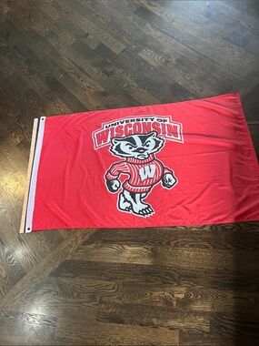 University of Wisconsin Bucky, badger Madison flag banner red 36x60 collage
